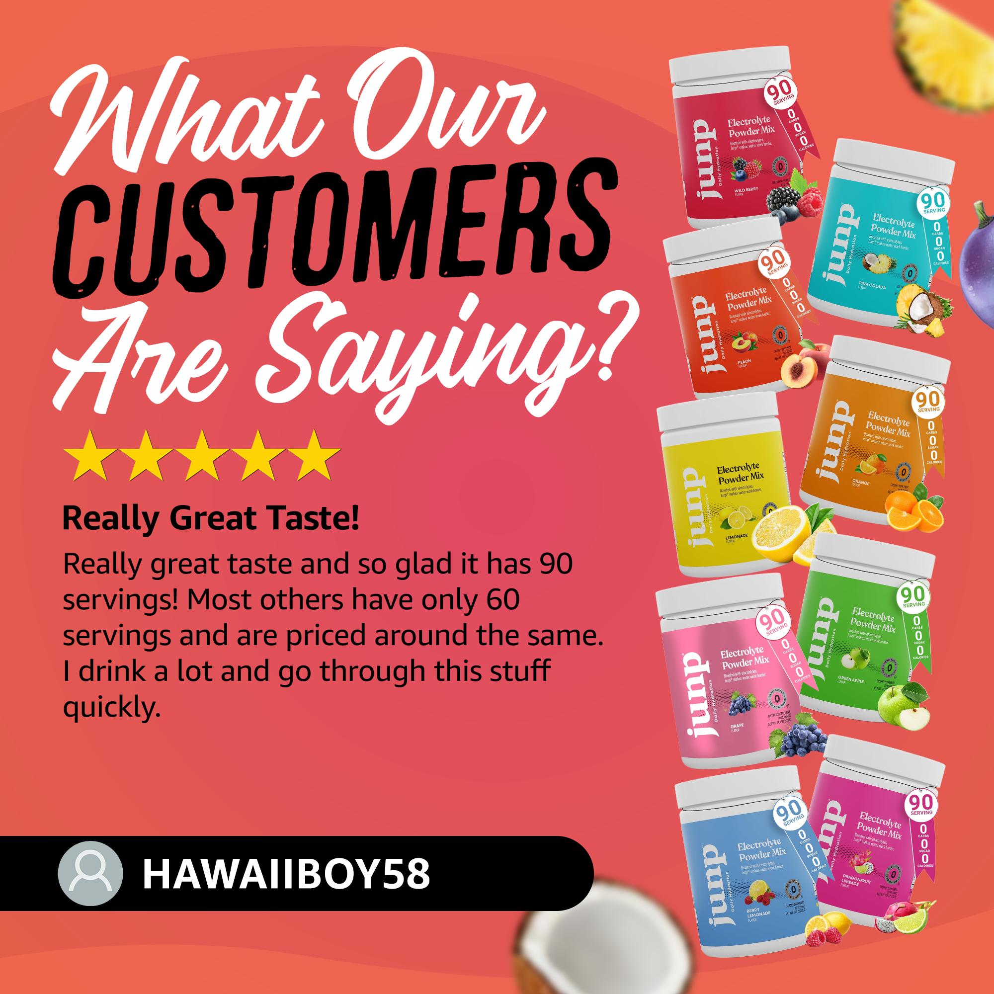 JUNP Electrolyte Hydration Powder Mix - Zero Sugar Zero Carb Daily Drink with Potassium & Salt for Energy Endurance Recovery Keto Friendly Calorie Free Electrolytes 9 Flavors Available 90 Servings Grape Flavor - Dietary JUNP Electrolyte Hydration Powder Mix - Zero Sugar Zero Carb Daily Drink with Potassium & Salt for Energy Endurance Recovery Keto Friendly Calorie Free Electrolytes 9 Flavors Available 90 Servings Grape Flavor - Dietary