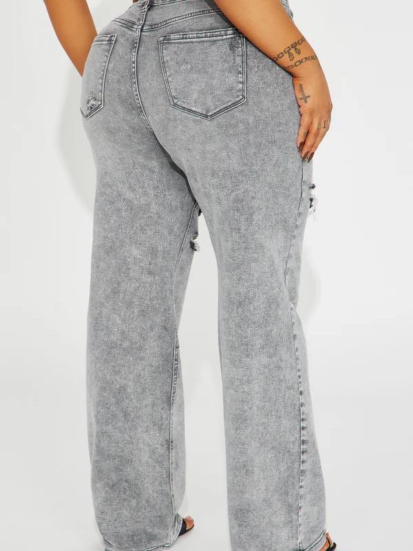 Remi Ripped Stretch Baggy Jeans - Grey