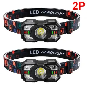 2PCS rechargeable headlamp IR Motion Sensor Head Lamp Rechargeable Headlight Portable LED Headlamp Waterproof Flashlight Camping Fishing