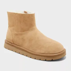 Women's May Faux Suede Booties with Memory Foam Insole - Universal Thread Tan 6: Ankle Height, Zipper Closure, Wedge Heel