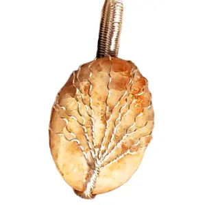 Sunstone Oval Tree of Life Wire Wrapped Crystal Pendant for Women