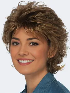Pixie Cut Short Hair Wigs for Women, Blonde Mixed Wavy Layered Synthetic Wig with Bangs, Natural Looking Beginner-Friendly Daily Party Wig, Synthetic Material Wigs, Synthetic Fiber Wigs