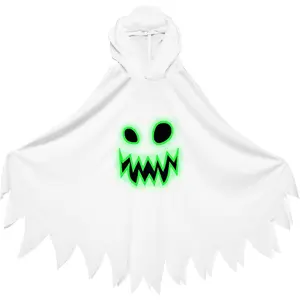 F-CPA15  Kids Glow-in-the-Dark Ghost Costume - Boo Hooded Cloak with Scary Face, Halloween Cape for Trick-or-Treating