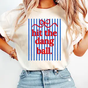 Striped Baseball Shirt, Hit The Dang Ball Tee, Game Day Baseball Mom Shirt, Swing Batter Batter Top