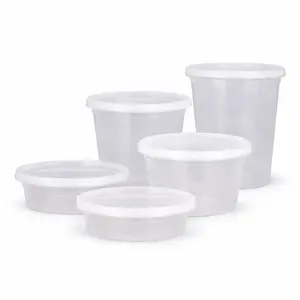 60 Pack 24oz One Time Use Plastic BPA Free Food Prep Deli Soup Cup container, Nuts Container, Bento Box, Fast Food Take Out Box, Soup Cup, Portable, Stackable, Extra Thick, Microwavable, Freezer Safe, Disposable, Leak proof, Dish Washer Safe