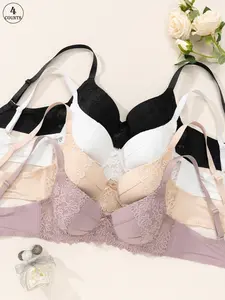 3/4/6 Pack / 6 colors lace seamless push-up bra with underwire, wide adjustable straps, three-row four-hook back, breathable and skin-friendly comfortable fabric, suitable for commuting/dating/home use, women's seamless bra, Elegant bras