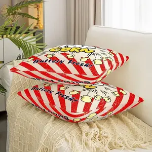 Popcorn Print Throw Pillow Covers,Vintage Cinema Movie Theater Square Cushion Covers,Set of 2 for Sofa,Red Vintage Stripe 18 x 18-Inch Pillow Covers