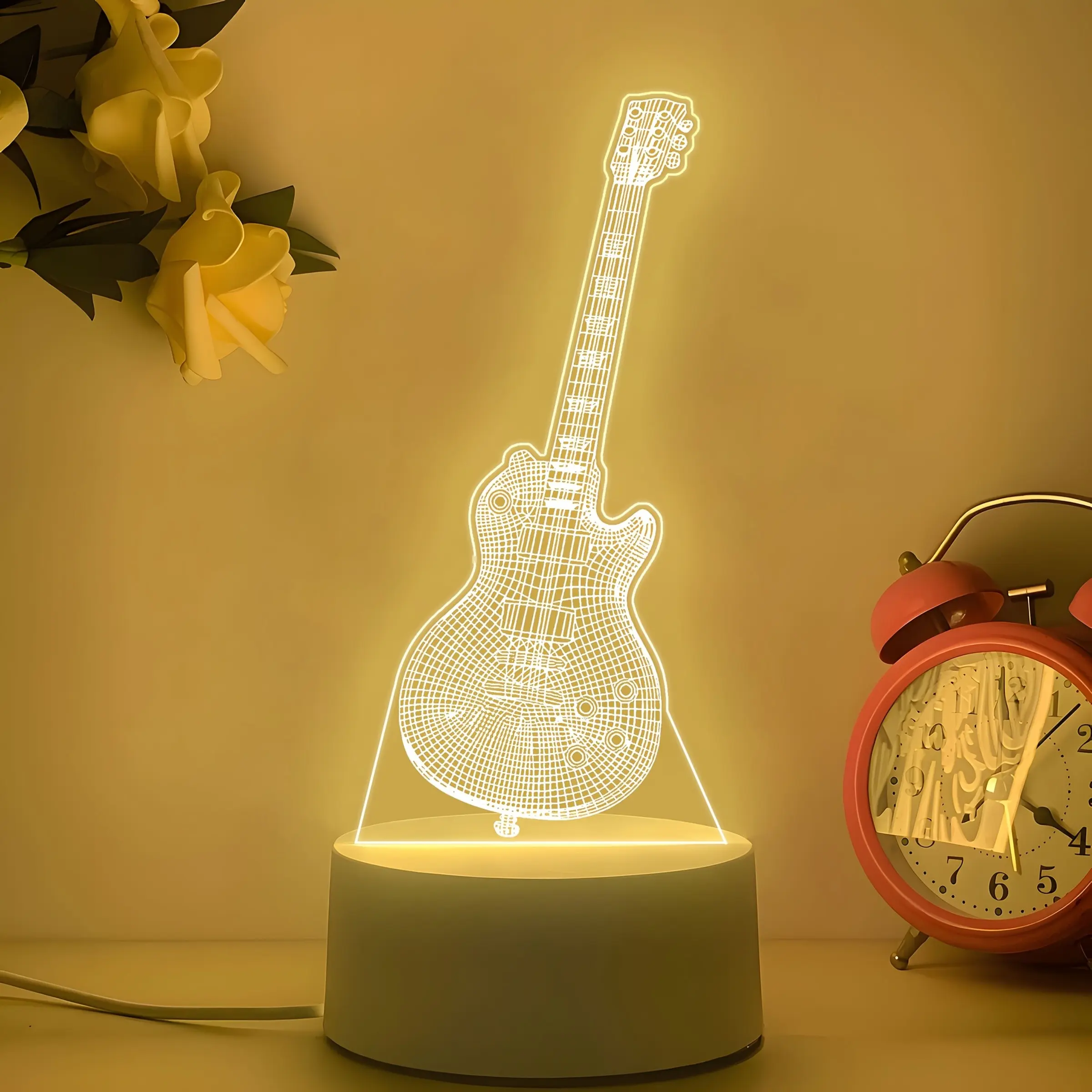 1pc Illusion 3D Guitar Night Light, USB Powered Warm Light, Creative Desk Lamp, Bedroom Ambiance Light, Room Decor, Christmas Gift