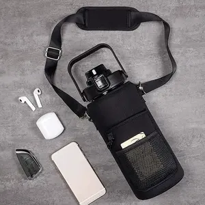 Modern Minimalist Outdoor Sports Water Bottle Holder, Adjustable Strap Portable Large Capacity Insulated Bag for Travel (without Cup)