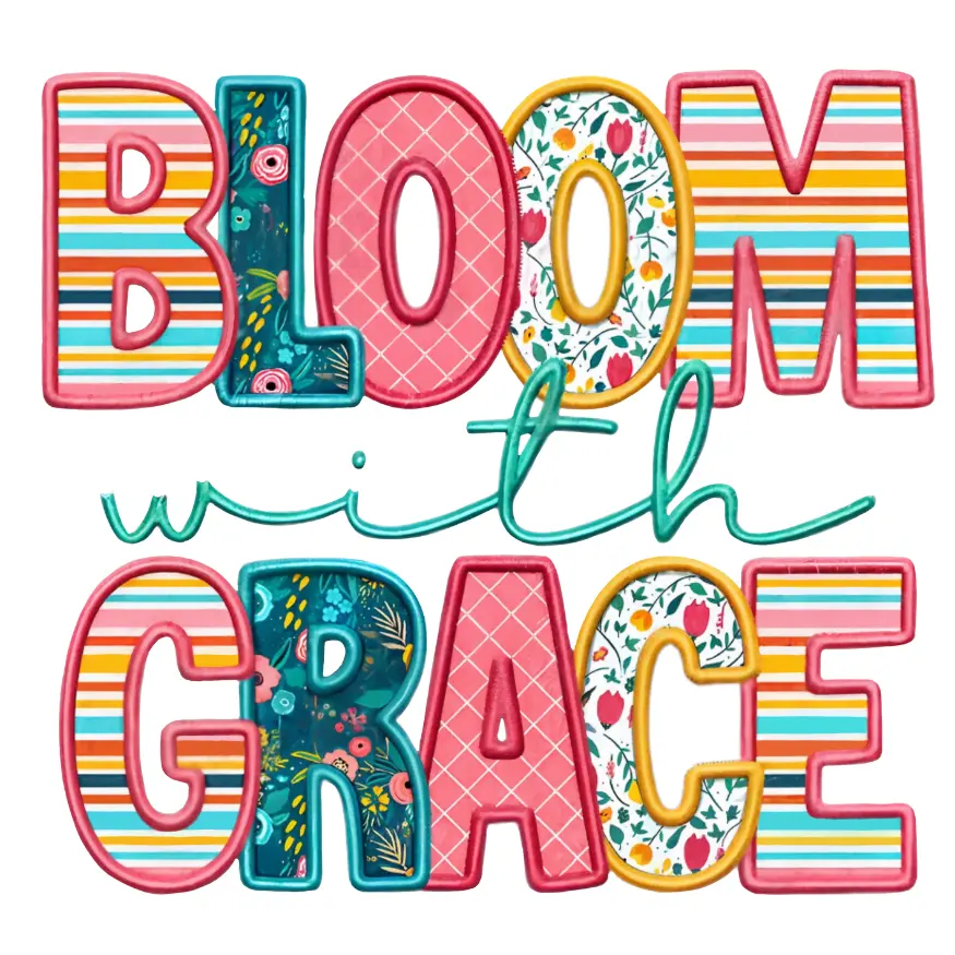 Bloom With Grace Floral Faux Embroidery Specialty DIY Direct-To-Film Transfer, Ready-To-Press DTF Transfer For T-Shirts