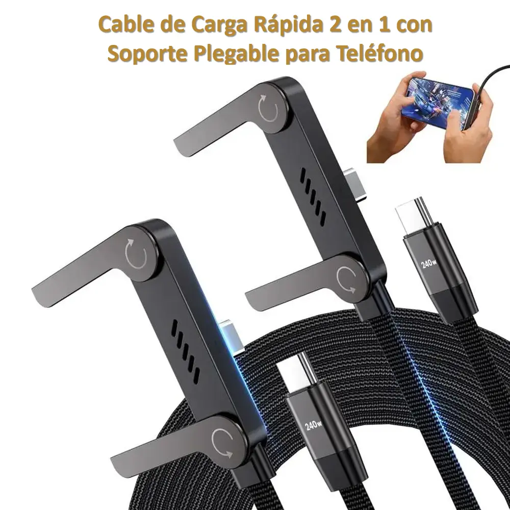 2pcs SuperCharge 360°Rotating Invisible Stand Detachable 2-in-1 Charging Cable, Type-C Cable, Compatible with Apple and Samsung, Essential for Gaming, Office and Car Use, extend Charger Smartphon