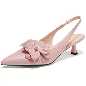 Coutgo Womens Mules Kitten Heels Closed Pointed Toe Pumps Flower Slip On Party Dress Shoes Slip On Clog Girl
