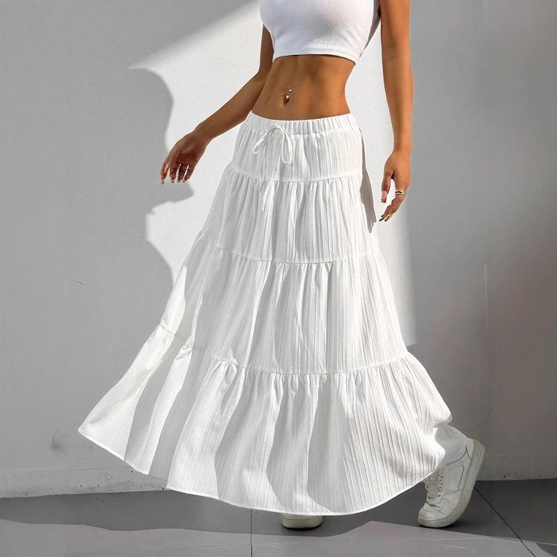 Women's White Half Skirt with Tie, Loose Long Skirt for Women
