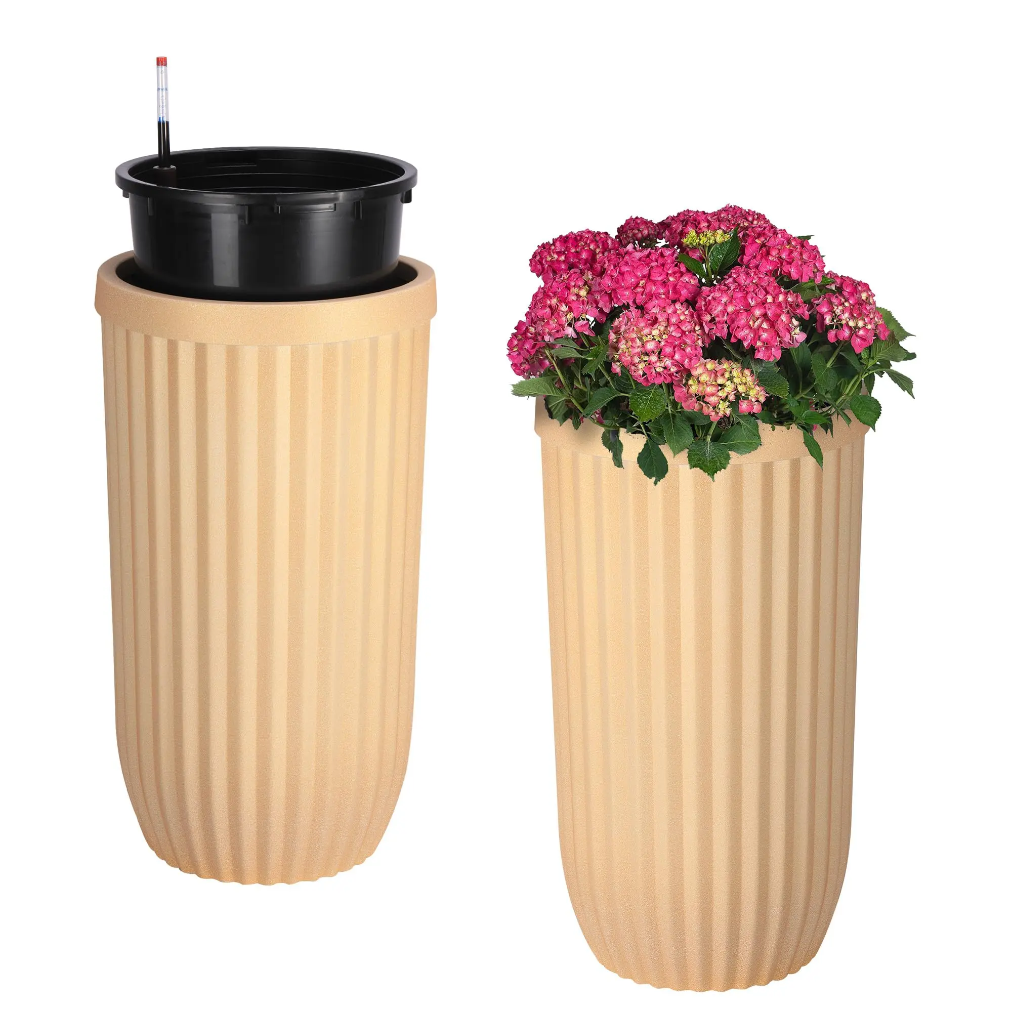 Garvee 2-Pack Tall Portable Garden Planters with Wheels, Outdoor Planting Boxes with Automatic Watering & Monitor Water Level, Suitable for Porches, Patios, Indoor Spaces, Low‑Stress Root Care