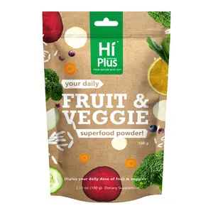 HiPlus Organic Fruits & Vegetables Powder Superfood Blend Daily Energy + Essential Vitamins | USDA Certified, Vegan Powder for Smoothies & Baking | Hidden vegetable recipes | 3.52oz pantry staple| Non-GMO, Gluten-Free, Easy Mixing