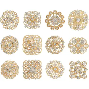 12 pieces of alloy rhinestone flower brooch, women's fashionable wedding brooch, perfect for birthday gifts, parties, Christmas gifts, Thanksgiving gifts, wedding anniversaries