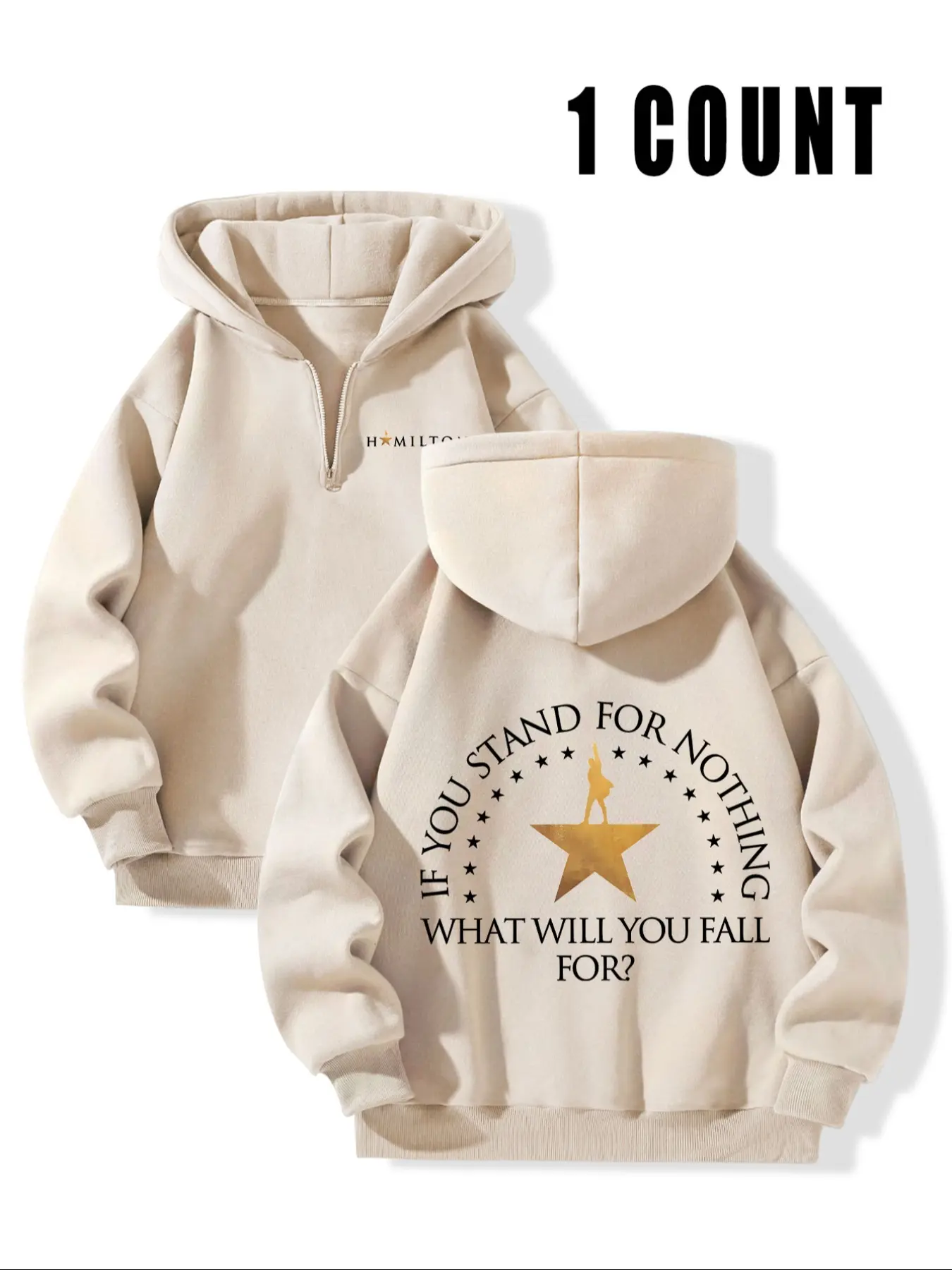 Theatre Inspirational Vintage Casual Classic Loose Long Sleeve Fleece Pullover, Casual Warm Sweatshirt - Musical "Hamilton" Graphic Quote & Logo Half-Zip Longsleeves Hoodie, Sweatshirts, Casual Cozy Sweatshirt