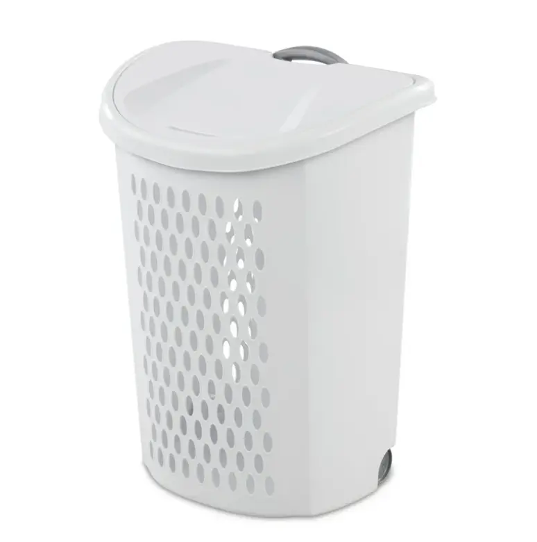 Ultra Wheeled Hamper Plastic Laundry Hamper with Handle for Easy Transport White with Perforated Design Ultra Wheeled Hamper Plastic Laundry Hamper with Handle for Easy Transport White with Perforated Design