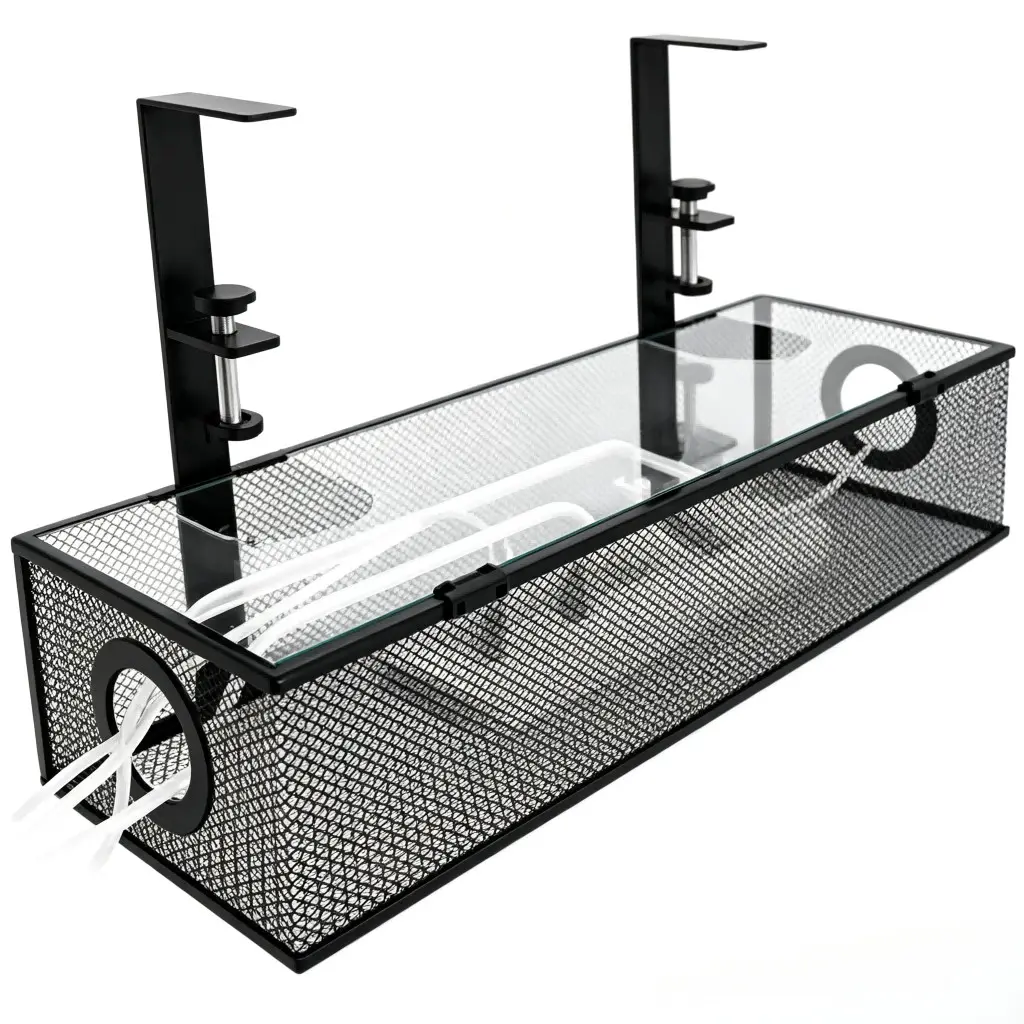 Under Desk Cable Management Tray, 1 Pack, Thin Steel Cord Organizer, No Drill Clamp Mount, Wire Management for Office Desk, Office Desk Accessory, Computer Desk Accessories, Wire Organizers