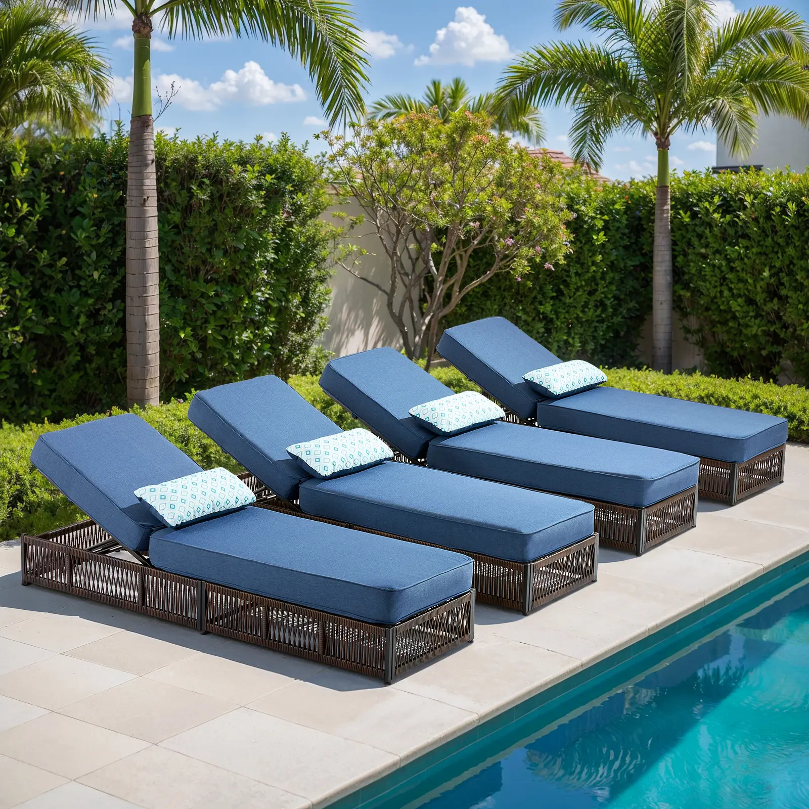 【4 Packages Shipping】Belord 4-Piece Wicker Chaise Lounge Set with 5" Cushions, Adjustable Poolside Recliners, NTC Series