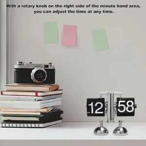 1pc Automatic Page Turning Clock, Desk Stainless Steel Flip Digital Clocks, Vintage Living Room Home Decor Retro Table Quartz Clocks, Halloween Xmas Decor