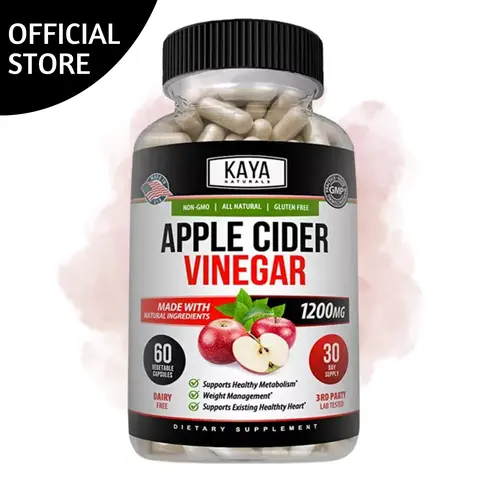 Kaya Naturals Healthy ACV Vitamins Capsules - 60 Pills, Natural Ingredients, Gluten Free, GMO Free, Metabolism Support, Cholesterol Management, Blood Sugar Regulation, Antibacterial/Antifungal Properties, Immune System Support, Fitness Dietary Supplement