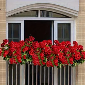 4/8 bundles of outdoor artificial geraniums, artificial plant UV resistant plastic flowers, used for indoor, outdoor, courtyard, hanging flower pots, porch, window home decoration （60 Flowers = 2 Bouquets）