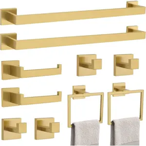 10-Piece Brushed Gold Bathroom Hardware Accessories Set - SUS304 Stainless Steel Wall Mounted Towel Bar Holder & Racks, 23.6-Inch