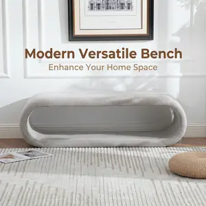 52.17" Wide Chenille Upholstered Bench for Bedroom End of Bed Modern Shoe Bench for Entryway Iron Frame Dining Room Living Room Versatile Storage Solution Solid Wood & Iron Frame Sturdy Durable Quality No Assembly Required