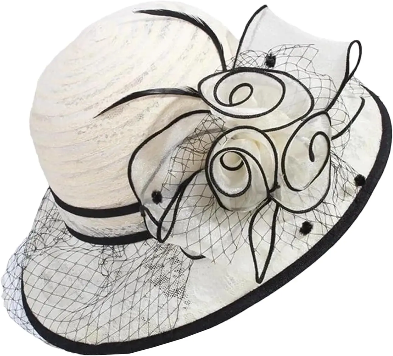 Women's Elegant Straw Sun Hat with Wide Brim, Floral Organza & Tat Lace Trim for Weddings, Parties, Engagement & Anniversary, Glamorous, For Women