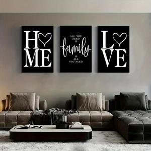 heart & letter pattern unframed painting, 3 counts/set modern canvas wall art, interior wall decor for home living room bedroom study room,  home essentials ornaments