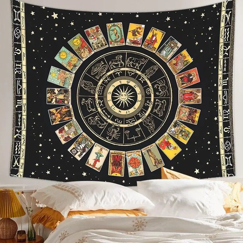 22-Card Major Arcana Flannel-Polyester Tarot Tapestry, Decorative Warm Indoor Wall Hanging for Bedroom, Thoughtful Home Decor Gift for Living Room, Fantasy, Hangable