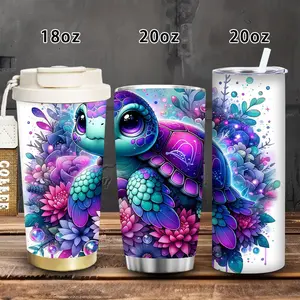 1pc 18oz/20oz Magical Turtle and Floral Fantasy Tumbler with lid and straw, winter insulated travel mug, gift for women and men, ideal for Valentine’s Day, Easter, birthday gifts, iced/hot coffee cup