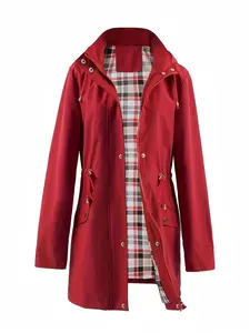 Women Waterproof Outdoor Hiking Raincoat Women Lined Rain Jacket Lightweight Hooded Jackets Trench Coats
