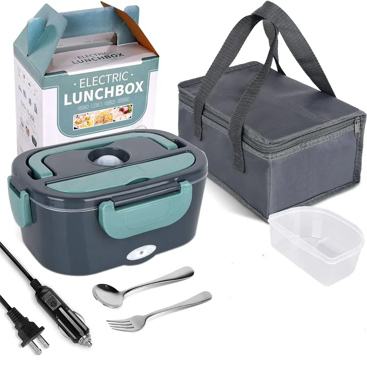 Portable Electric Lunch Box, 1/2 Counts 3 in 1 Food Heater with Lid & Spoon & Fork & Lunch Bag, Leak Proof Bento Box for Car & Home, Travel Use