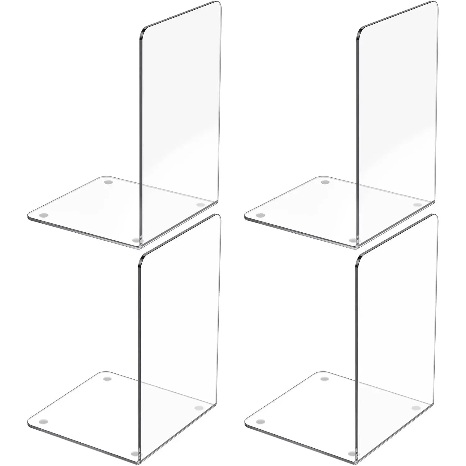 Bookends 4 count, Clear Book Ends for Shelves, Transparent Bookend Organizer, Book Holder Stand Decorative, Book Stoppers for Heavy Duty Books, CD, File, Video