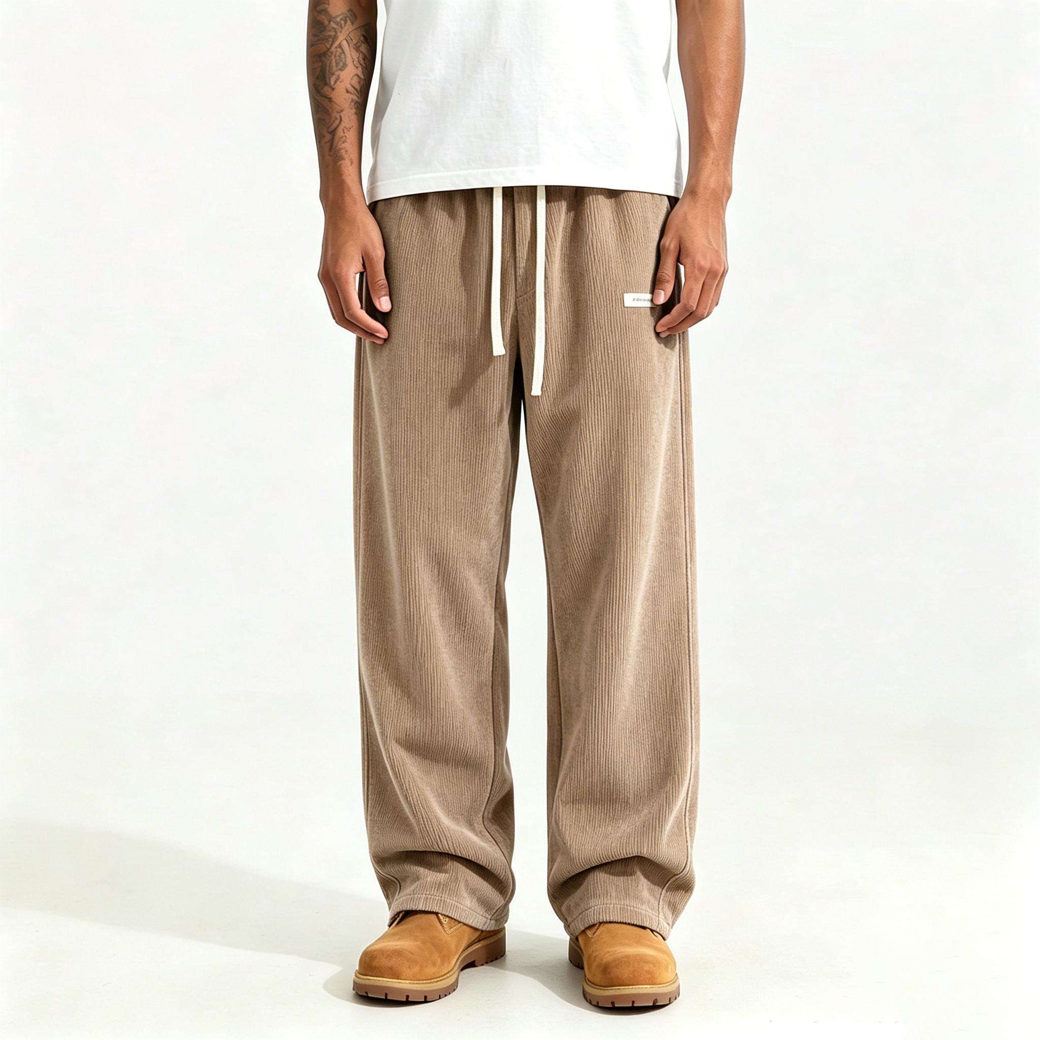 Men’s corduroy casual pants, loose straight cut, breathable fabric, versatile for spring, summer, and autumn