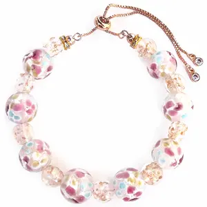 ARTSY Crafts Glow in the Dark Firefly Bead Bracelets, Sapphire Lily Flower Murano Glass Jewelry, Trending Luminous Mermaid Crystal Adjustable Bracelet Bangle