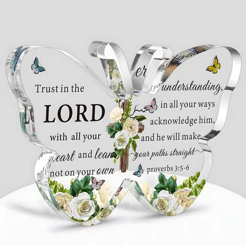 Acrylic Butterfly Design Christian Gift, Bible Verse Inspirational Decor, Prayer Room Keepsake, Faith Paperweight for Women & Men, Birthday Gifts, Acrylic Desktop Plaque, Acrylic Desktop Ornament, Home Decor