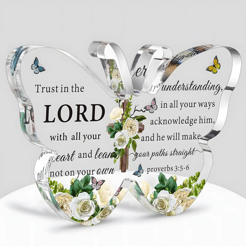 Acrylic Butterfly Design Christian Gift, Bible Verse Inspirational Decor, Prayer Room Keepsake, Faith Paperweight for Women & Men, Birthday Gifts, Acrylic Desktop Plaque, Acrylic Desktop Ornament, Home Decor