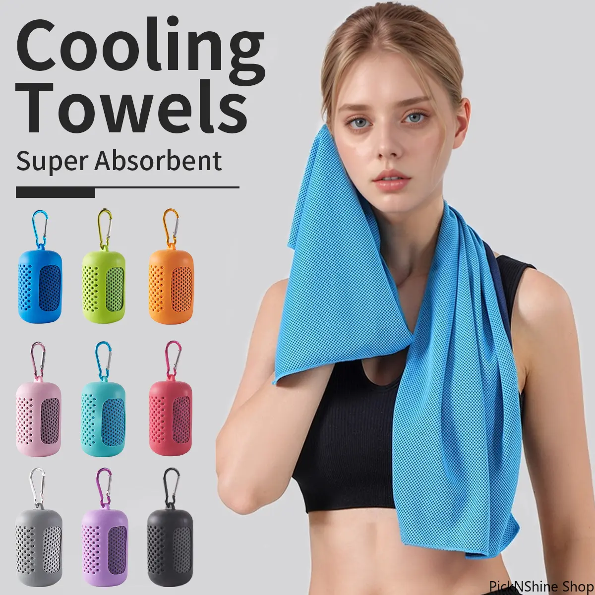 Unisex Synthetic Microfiber Cooling Towel - Polyester Fiber, Solid, Skin-Friendly, Absorbent, Breathable, Quick-Drying, Lightweight Gym & Outdoor Sports Towel with Portable Silicone Case, Microfiber Towel