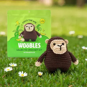 The Woobles Intermediate Crochet Kit Coco the Ape 6.25 Inches Tall with Easy Peasy Yarn™ and Video Tutorials for Advanced Techniques