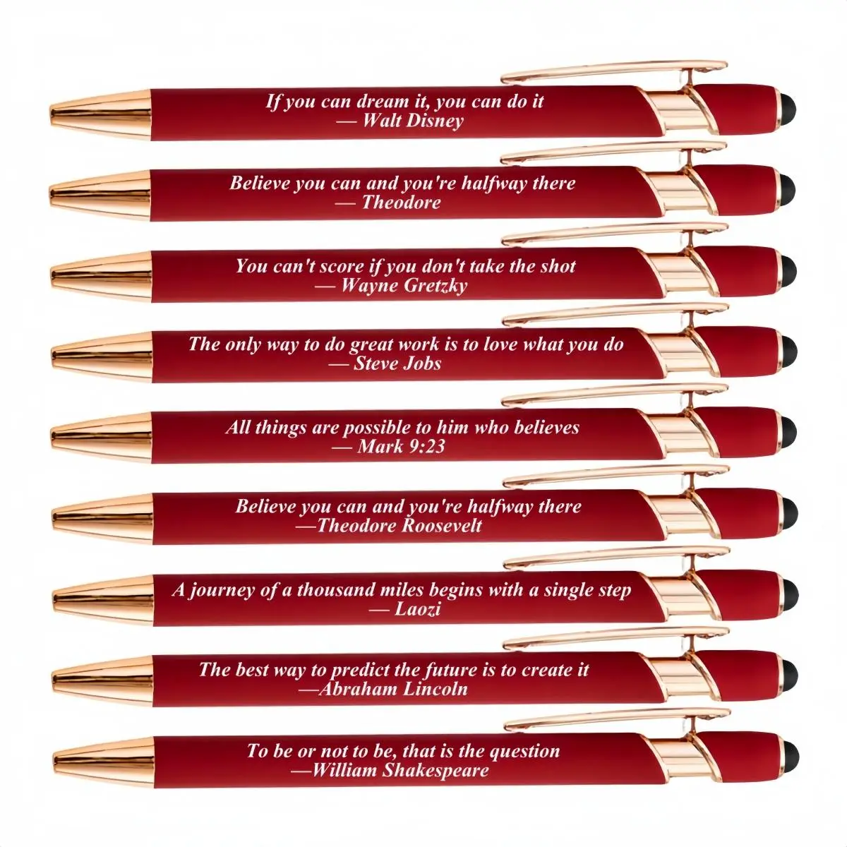 Motivational Quote Pattern Ballpoint Pen (9pcs), Metal Writing Pen for Students, Office Stationery Supplies