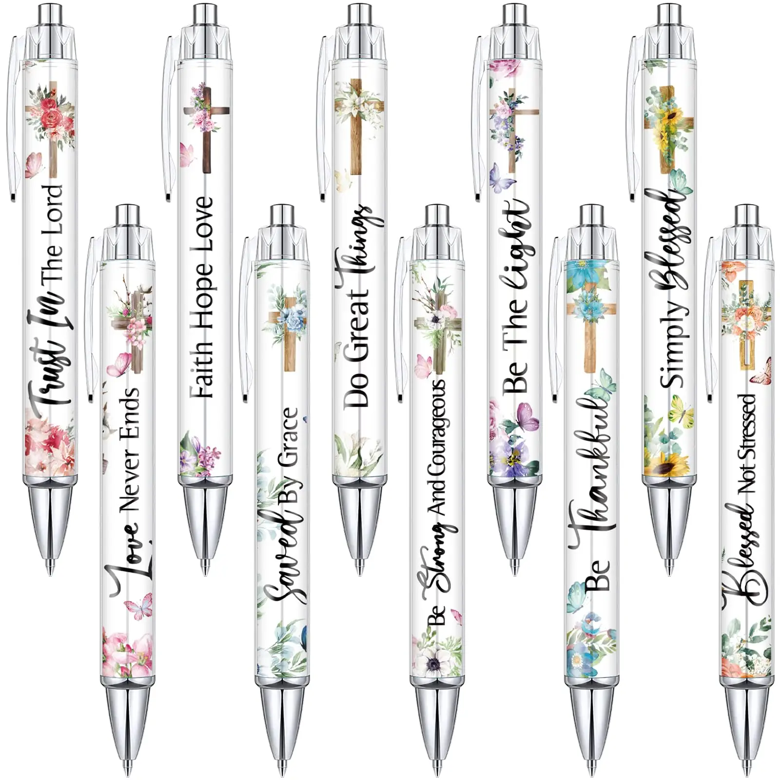 10Pcs Christian Pens Inspirational Ballpoint Pens with Bible Verse and Floral Patterns Motivational Quote Pens for study Bible, Gift for Christian Wom