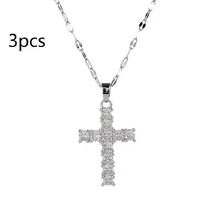 3pcs elegant cross pendant necklace, perfect gift for Valentine's Day and parties, suitable for all seasons