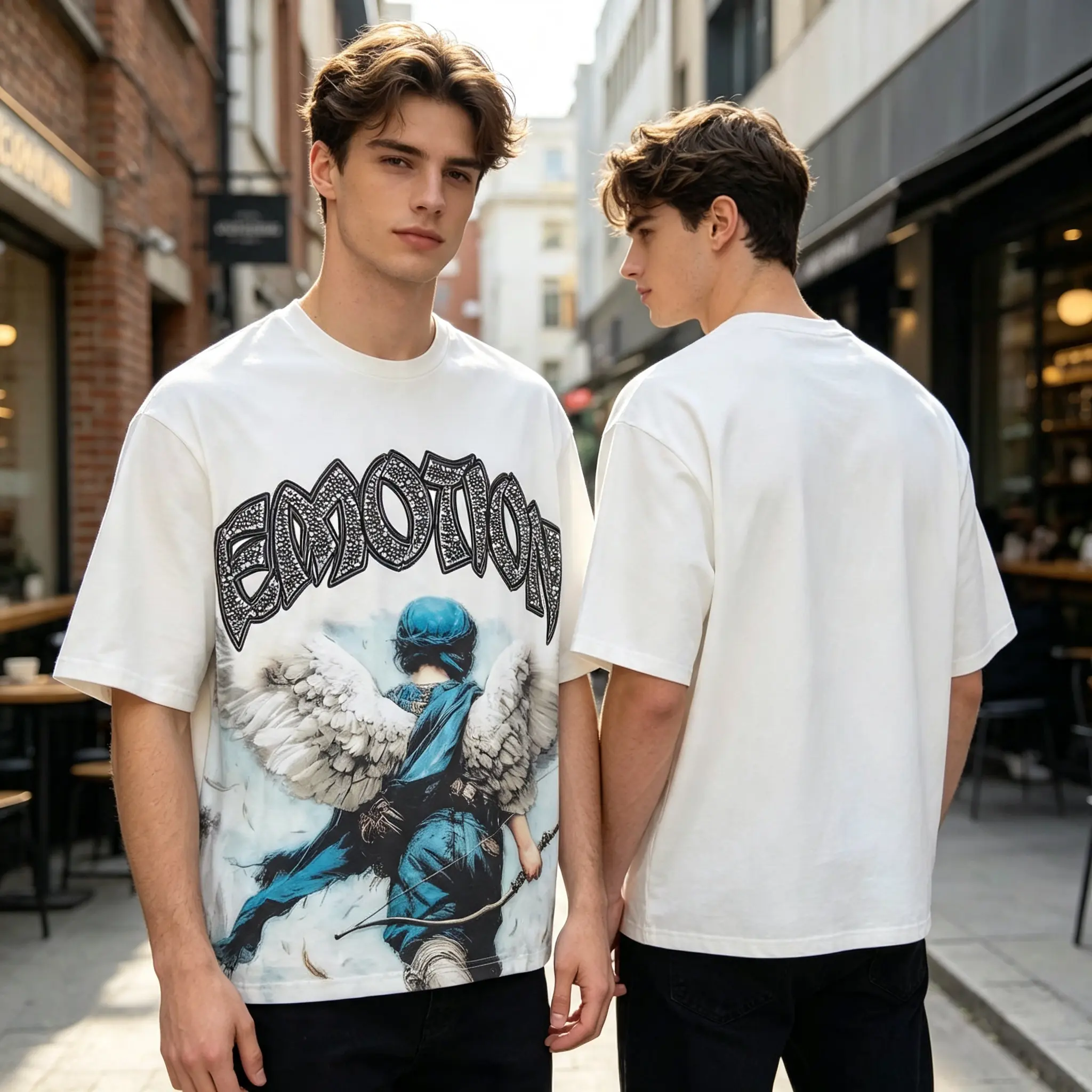 Angel Graphic T Shirt Retro Style Streetwear Tee For Men Renaissance Art Apparel Oversized Vintage Aesthetic Clothing Cool Fallen Angel Fashion Hip Hop Style Cotton Top Urban Street Style Graphic Tee Unique Design Shirt White Tee