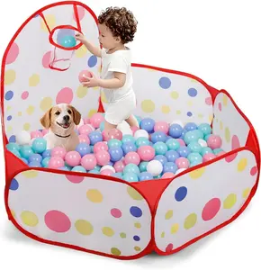 Red dot children's ball pool with basketball stand, foldable pop-up baby ball pool, suitable for girls and boys to play indoors and outdoors, the size is 47.24 inches x 120 cm wide game tent playhouse (excluding balls) Playroom