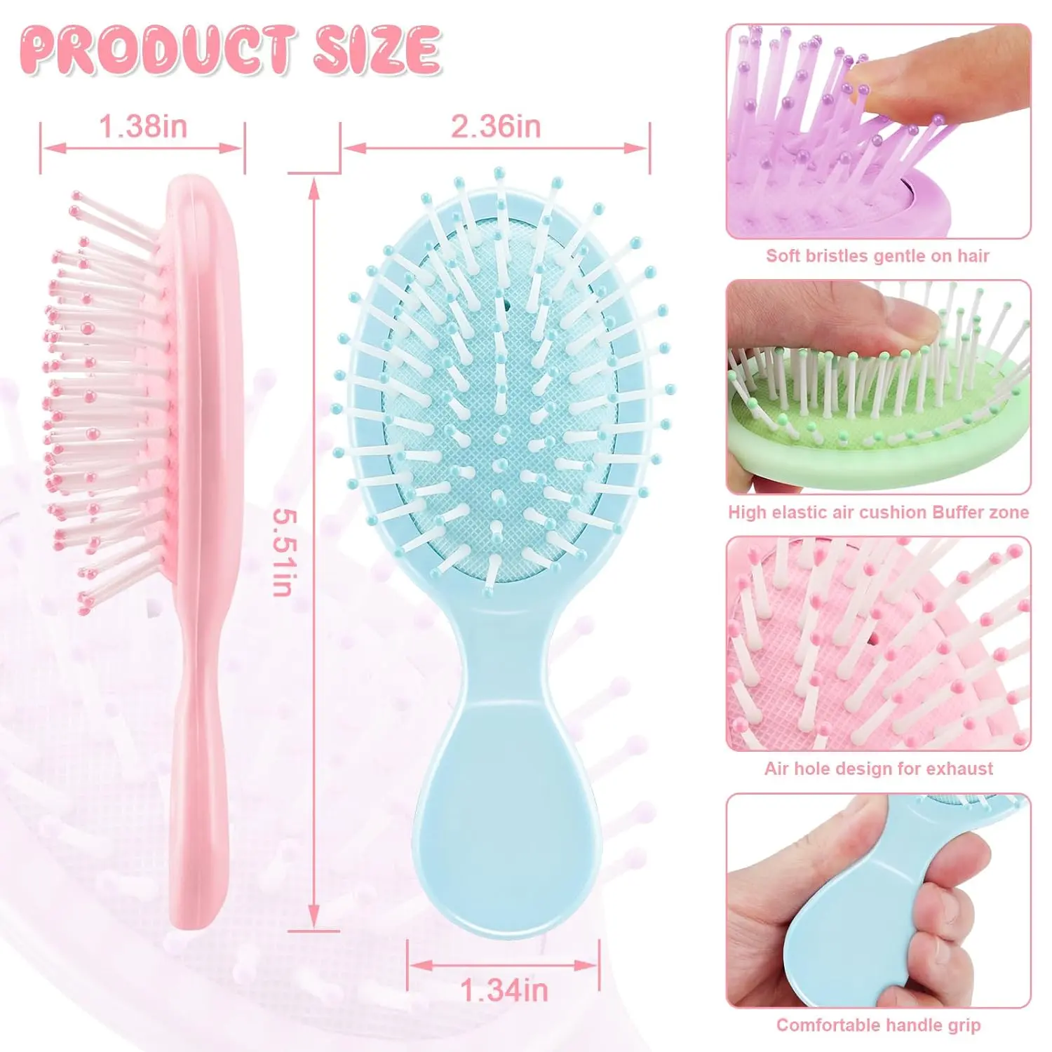 4 PCS Mini Wet Hair Brush Easter Basket Stuffers for Women Teens Girls, Small Hair Brush for Pockets, Bachelorette Party Favors, Bridesmaid Gift, Spa Party Supplies, Travel Mini Brush