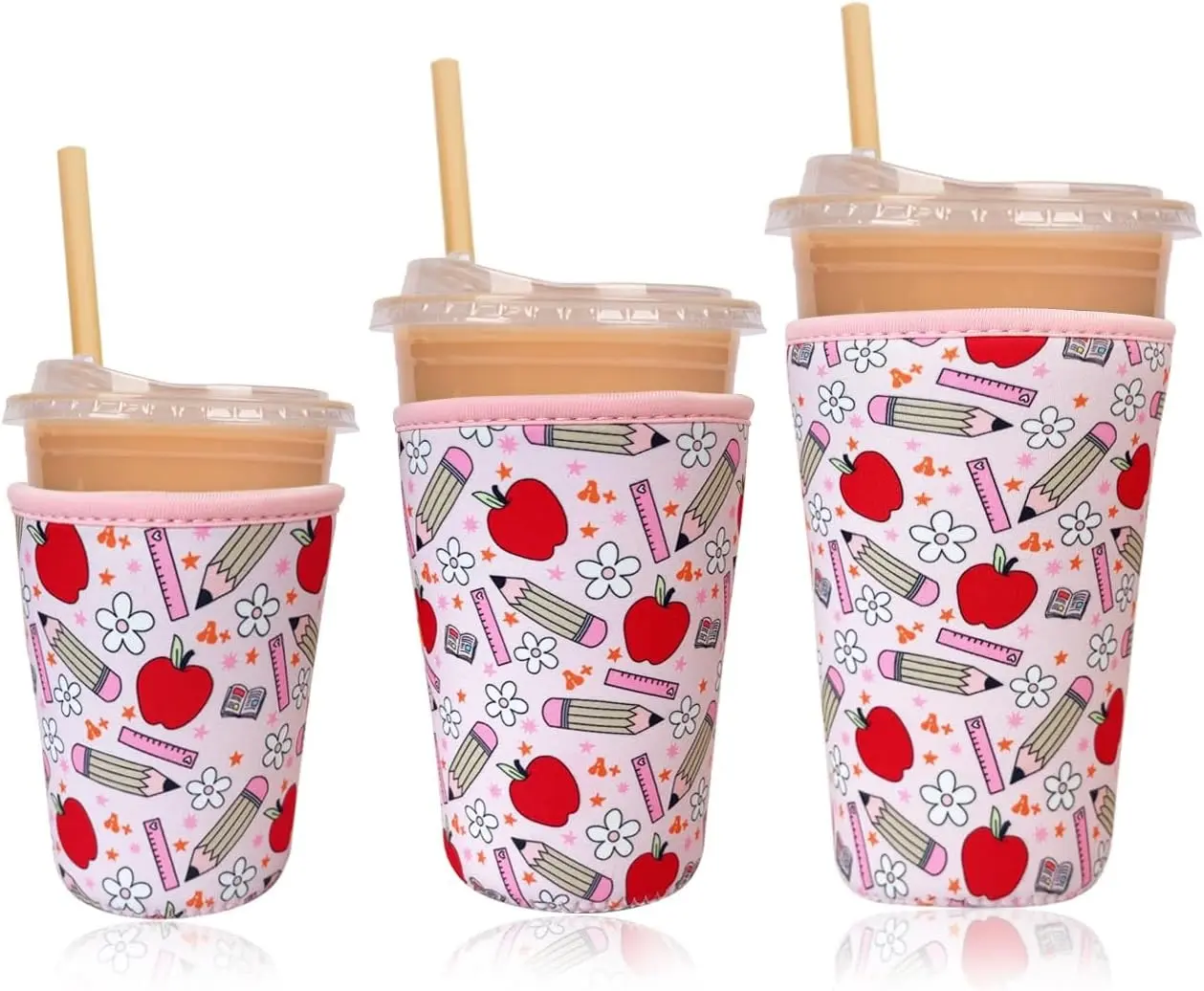 Reusable Insulated Neoprene Cold Hold Sleeve, Durable Multi-Size Patterned Print Beverage Holder for Cold Drinks