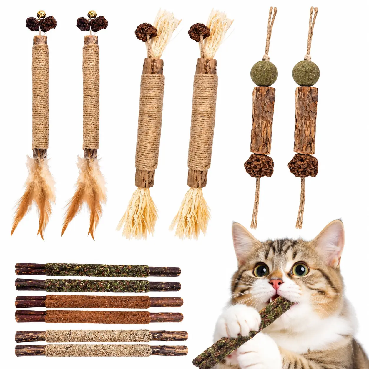 Catnip Chew Toys for Cats, 12 Pack Natural Silvervine Sticks | for Kittens Teeth Cleaning, Matatabi Dental Care, Increase Appetite, Calm Cat Anxiety and Stress, Cat Dental Toy